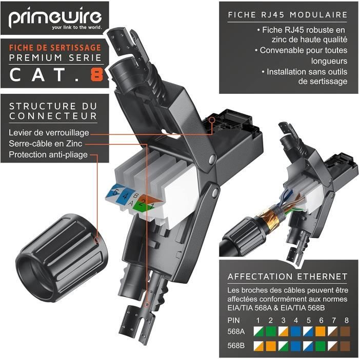 Odedo 10x Connecteur De Sertissage Sans Outil Cat 6 UTP RJ45 Fiche