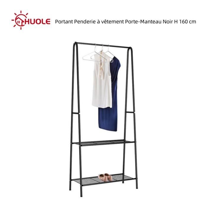 HUOLE Portant Penderie à vêtement Porte-Manteau Avec deux étagères Noir H 160 cm