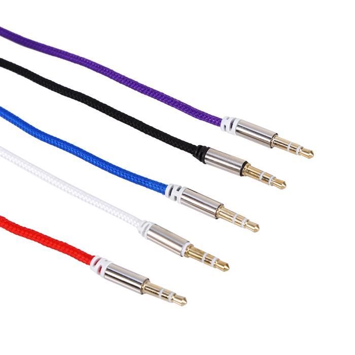 2 Câbles Audio Jack 3.5mm Mâle-mâle - Nylon Tressé, Connecteurs Dorés, Pour Smartphone, Enceinte, Voiture, PC