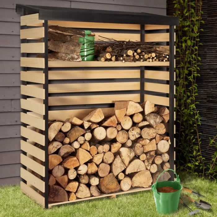 ID MARKET - Abri de stockage en bois pour bûches toit incliné et étagère