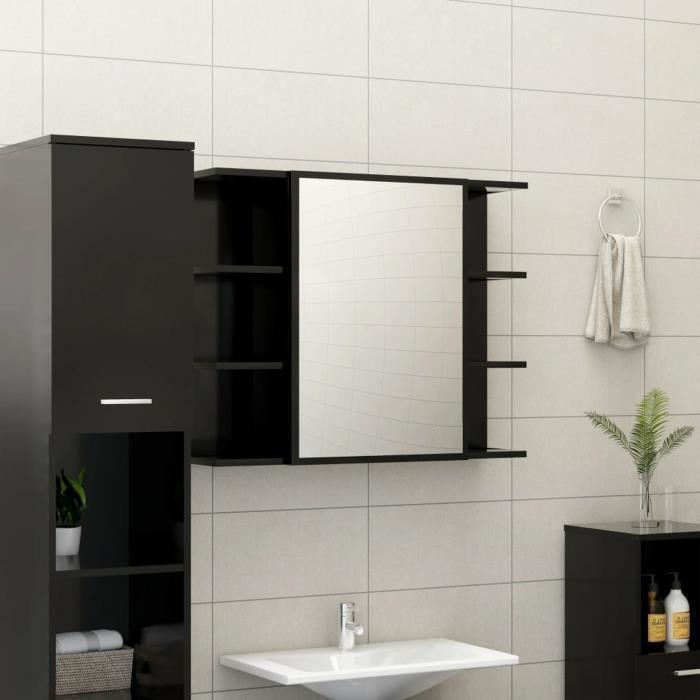 ikayaa armoire à miroir de salle de bain noir 80x20,5x64 cm aggloméré