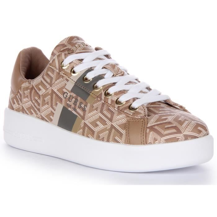 Guess Guess Reyhana Baskets à lacets G Cube Logo imprimé en simili-cuir pour femmes en taupe (Taupe 41)