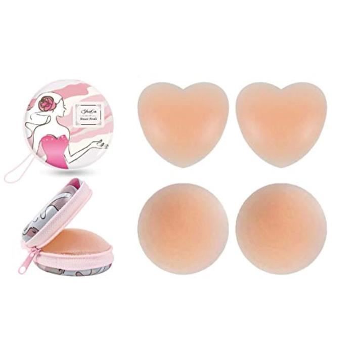 Lot De 2/4 Paires Cache-Tétons Silicone Réutilisables Adhésifs - Beige Invisible Pour Robes Et Maillots