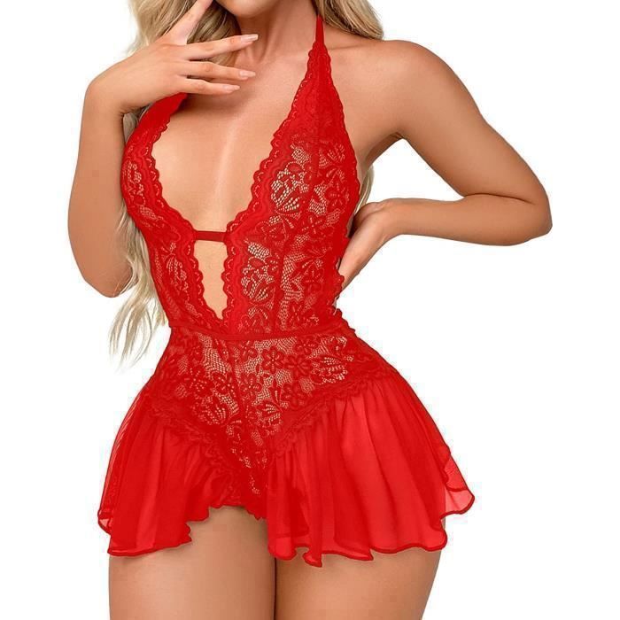 Nuisette - Lingerie Sexy Femme Dentelle - Ocre Rouge - Vtements de Nuit  Bridal Mini Robe Ocre rouge - Cdiscount Prt--Porter