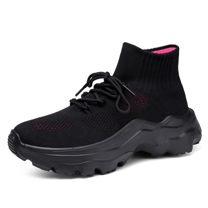 INSFITY Baskets Femme INSFITY - Maillage Aération Anti-dérapant - Noir rose - Textile - Lacets