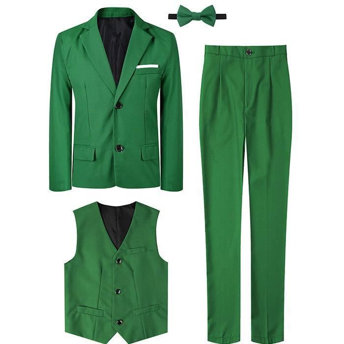 Costume Enfant Garcon Ensembles de Fête de Noël - Blazer + Pantalon + Gilet + Nœud Papillon - Vert - 10 - 16 Ans