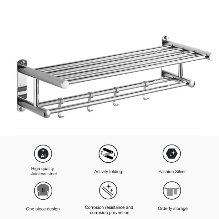 WENKO Étagère Porte Serviette Murale Faella, Etagère Salle De Bain Avec Porte Serviette Salle De Bain Murale Acier Inox 695x295x55 Cm Brillant 33487318