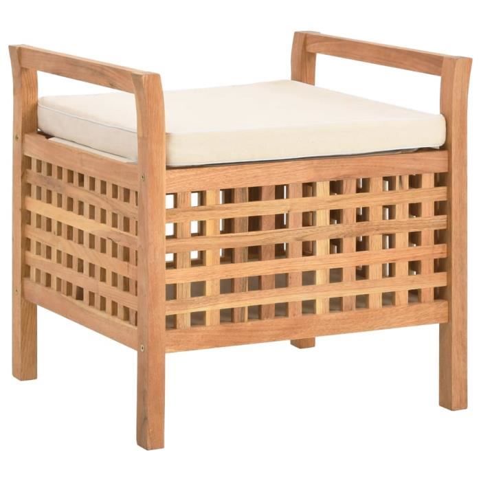 905prime- meuble coffre de siège contemporain - banc de rangement 49x48x49 cm bois de noyer massif - 49 x 48 x 49 cm