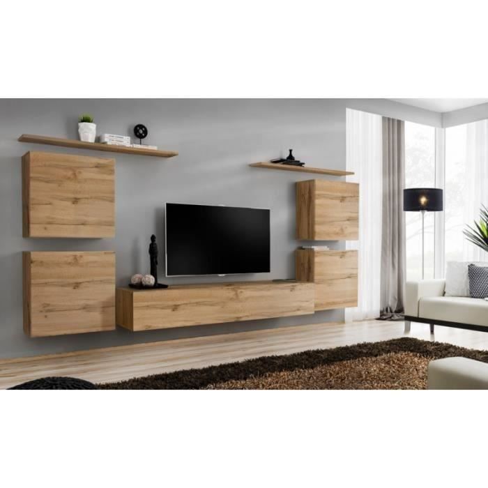 meuble tv mural - price factory - switch iv - chêne wotan - 5 portes - classique - intemporel