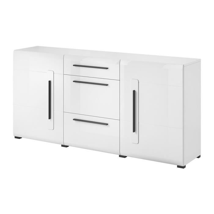 Buffet design 180cm. Collection BREDA deux portes et trois tiroirs. Coloris blanc. 39 Blanc Buffet design 180cm. Collection BREDA deux portes et trois tiroirs. Coloris blanc. 39 Blanc