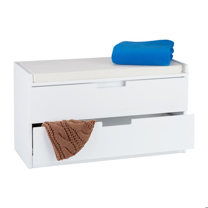Relaxdays Banc à chaussures commode rangement Banquette 2 tiroirs Meuble entrée couloir HLP 45 x 80 x 36 cm blanc