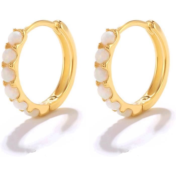 Boucles D'oreilles En Argent 925 Avec Opale Blanche - 17 Mm - Hypoallergénique - Cadeau Pour Femme - 6