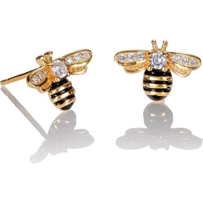 Boucles D'oreilles Clous Perles De Culture Zircon - Argent 925 Plaqué Or Jaune, Neuf Avec étiquette