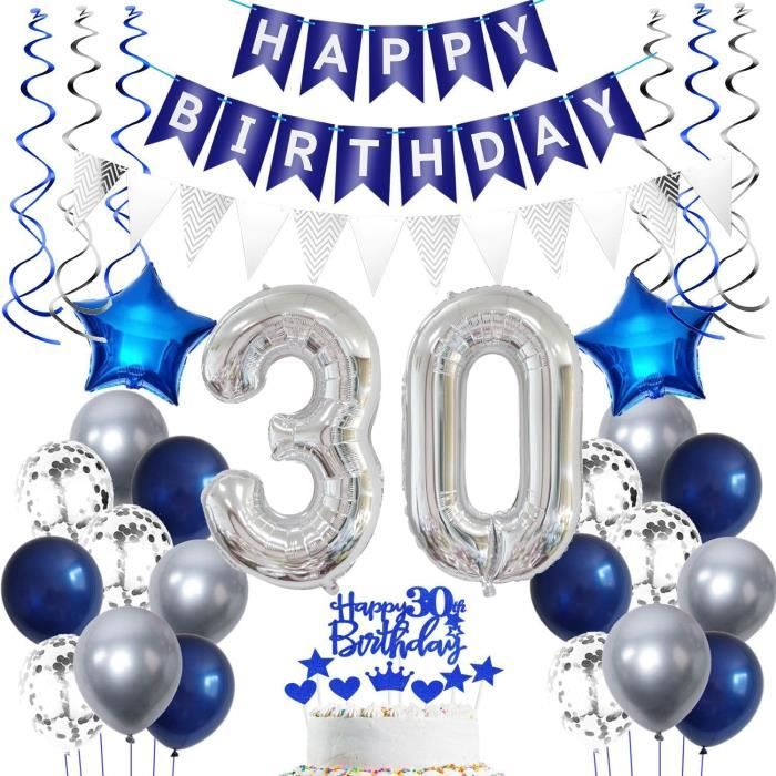 Décoration 30 Ans Homme Anniversaire Ballon Argent Bleu Décoration Gâteau Anniversaire 30 Ans