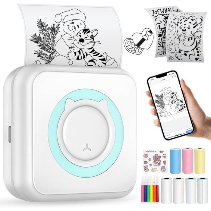 Mini Imprimante Thermique Portable Bluetooth - Sans Encre, 7 Rouleaux Papier Inclus, Pour Photos, étiquettes, Mémos