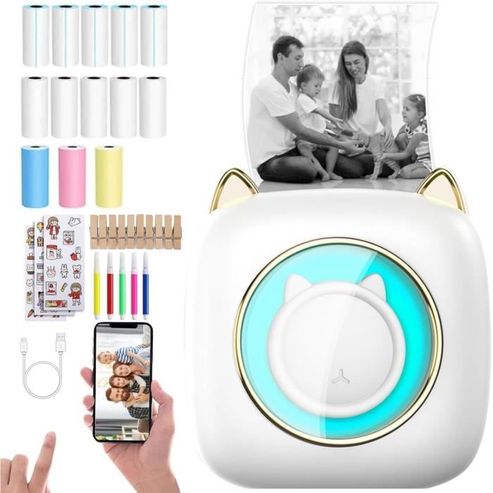 GuKKK Imprimante Photo Portable Mini Bluetooth - Imprimante Thermique Sans Fil Instantanée Pour Photos, Étiquettes, Reçus Et Mémos