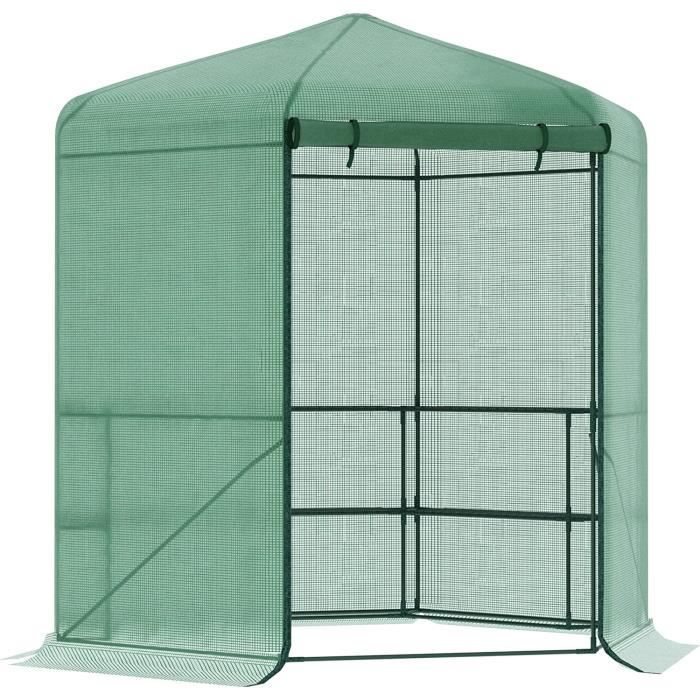 GARDEBRUK Serre De Jardin Plastique 2m² - 8 Étagères, Porte Enroulable, 4 Fenêtres, Protection Pour Tomates Et Légumes 195x143x143cm