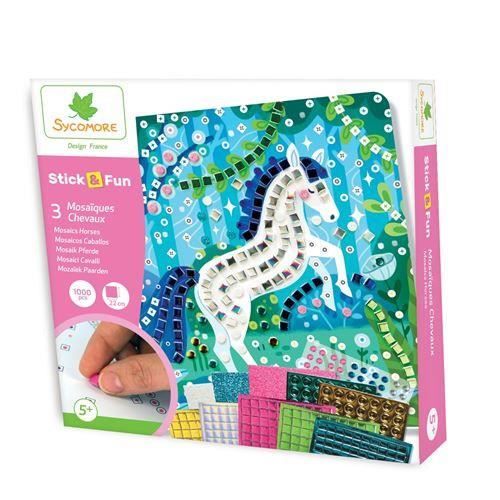 jeu créatif - sycomore - stick n fun pm mosaiques chevaux - multicolore - mixte - 5 ans