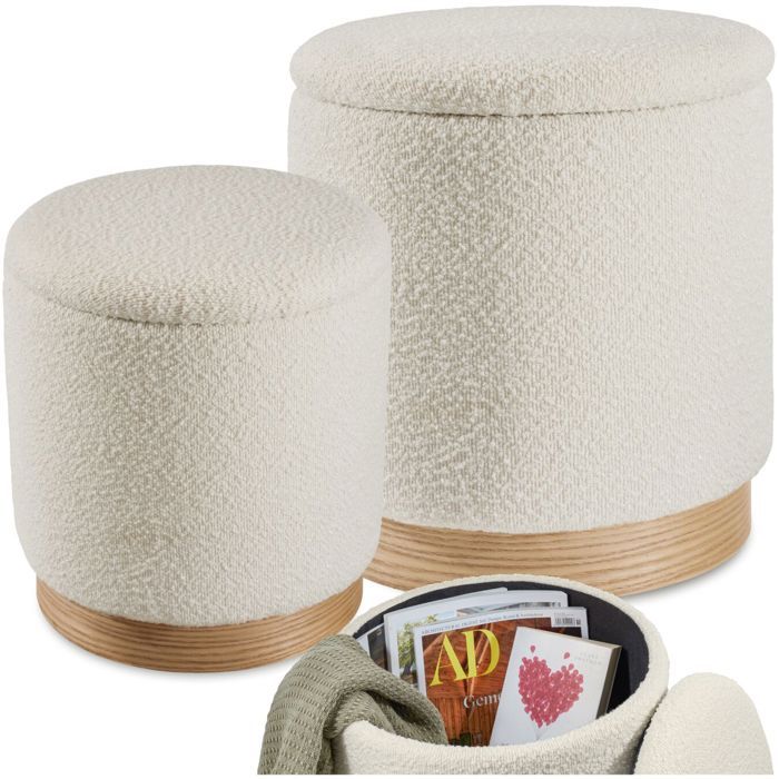 Tabouret - TECTAKE - Ensemble de 2 poufs ORCHIDE avec espace de rangement en bois MDF 2 tailles différentes - Crème