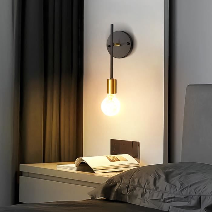 TOKIUS Applique Murale Interieur Moderne Lampe Murale E27 Vintage en Métal Lampe pour Salon Chambre Couloir (Noir et Cuivre)