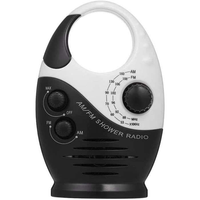 Radios de douche AM/FM - Mini radio de douche étanche avec poignée supérieure - Haut-parleur intégré et volume réglable - Pour salle de bain - Utilisation intérieure et extérieure (blanc bleu