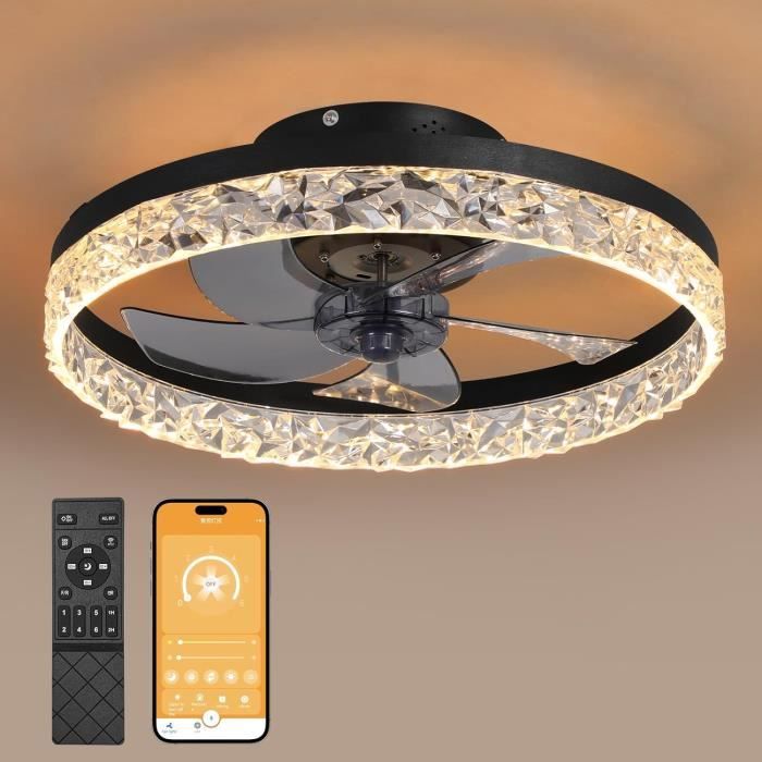 Ventilateur Plafond MOSSCO 50cm Avec Télécommande - 6 Vitesses Réversible, LED Dimmable 3Couleurs, Moteur DC Silencieux