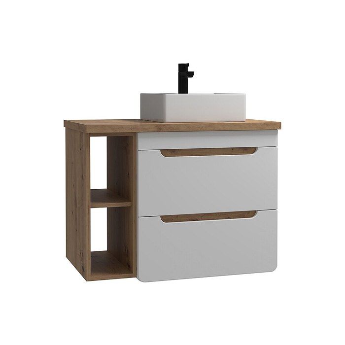 Meuble de salle de bain suspendu simple vasque et niches - Coloris naturel et blanc - 80 cm - ARUBA