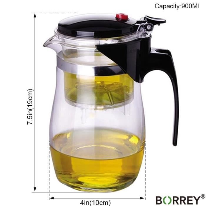 Théière En Verre 1200 Ml Avec Infuseur Inox - Résistante à La Chaleur - Idéale Pour Thé En Vrac Ou Fleurs