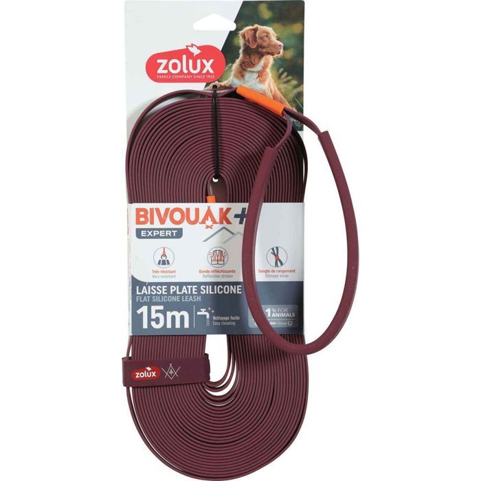 Longe plate - ZOLUX - Bivouak - Silicone - 15 m - Bande réfléchissante