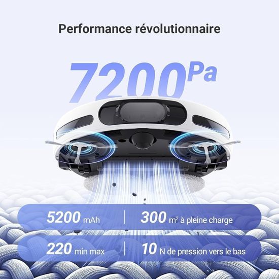 EZVIZ RS20 Pro Robot Aspirateur Laveur Auto- Nettoyant - Station Tout-en-Un, 7200Pa, Caméra IA