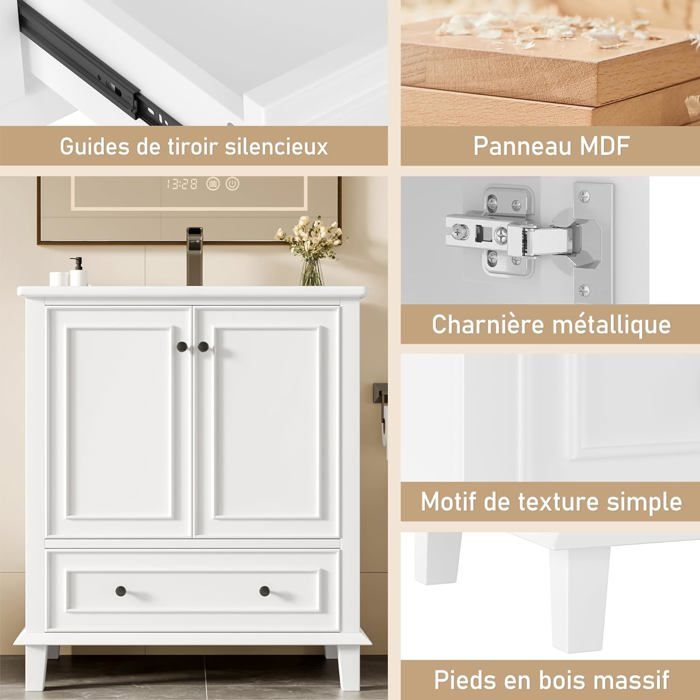 Meuble bas de salle de bain avec vasque en céramique, 2 tiroirs et 1 étagère ouverte, 76x46,5x86 cm, MDF, noir-bleu | Leroy Merlin