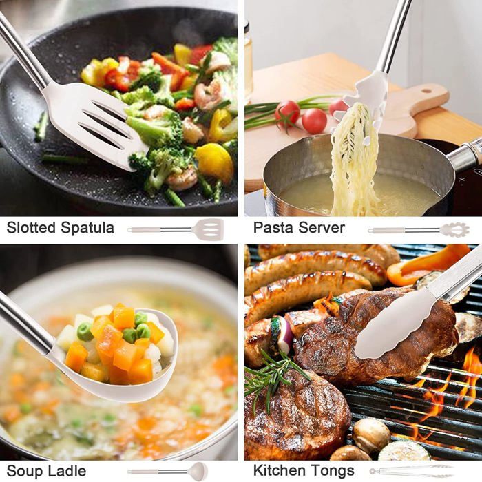 Lot 10 ustensiles de cuisine en silicone - Spatule, fouet, louche, pince... – CUISINE AU TOP