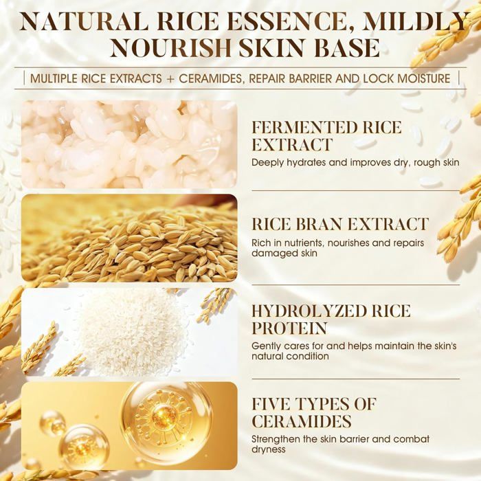 7 Pièces Coffret Soin Visage Riz Coréen avec Lait Démaquillant, Toner ...