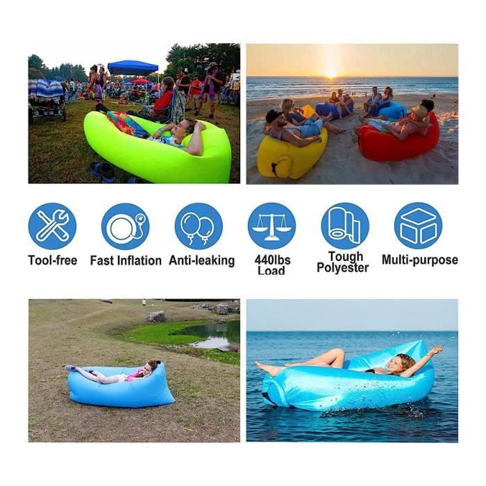 OISK® Canapé gonflable Chaise longue de plage, portable, canapé Matelas