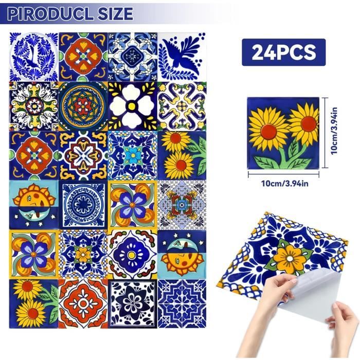 10×10Cm Stickers Autocollant Carreaux Muraux, 24 Pièce Stickers ...