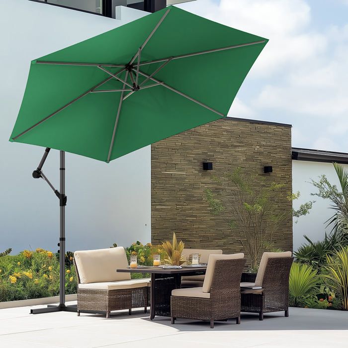 Parasol Déporté Octogonal Inclinable Manivelle Rotatif 360 ° Avec