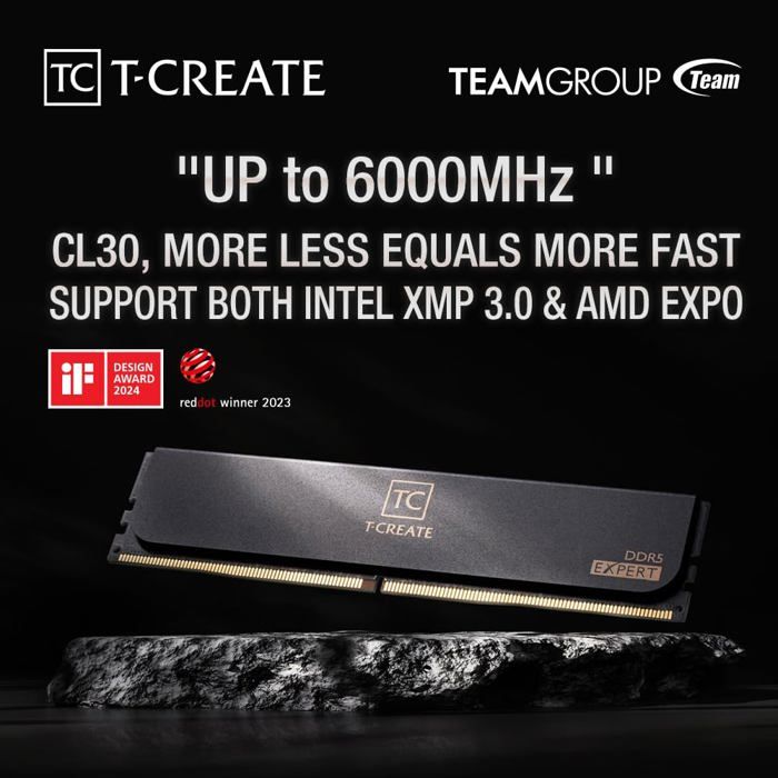 TEAMGROUP T-Create Expert CL30 DDR5 32Go (2x16Go) 6000MHz - RAM Noir Intel XMP 3.0 AMD EXPO