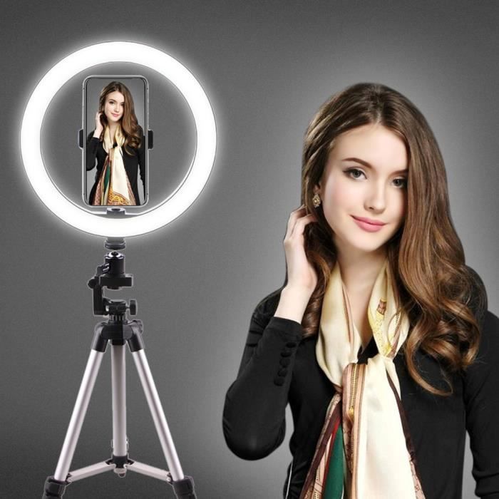 Anneau Lumineux Avec Trépied 10'' LUXSURE - Support Caméra Aérienne, Ring Light LED + Télécommande Bluetooth, Idéal Pour Vidéos, Streaming, Cuisine Et Ongles