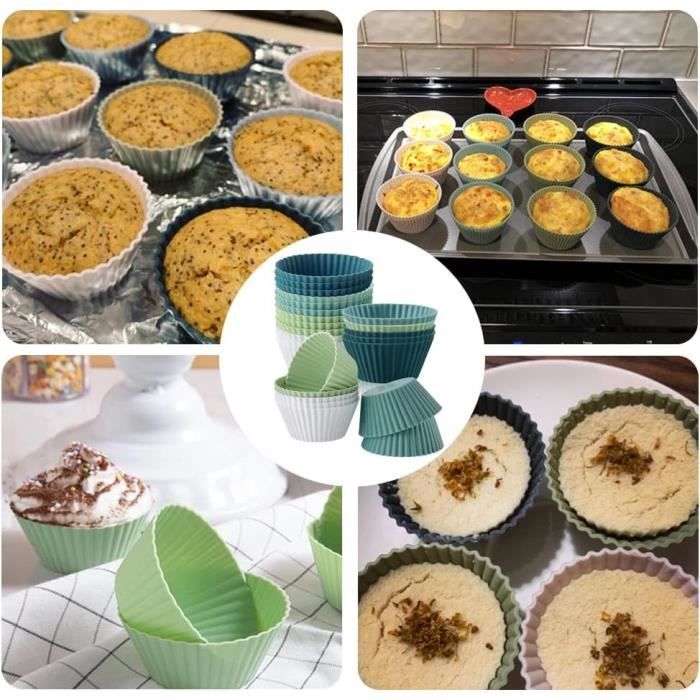 Lot de 24 Moules à Muffins Silicone, réutilisables moule cupcake et  antiadhésifs pour cupcakes, plateau à pudding, Anti-adhésif, 4 Couleurs :  : Cuisine et Maison
