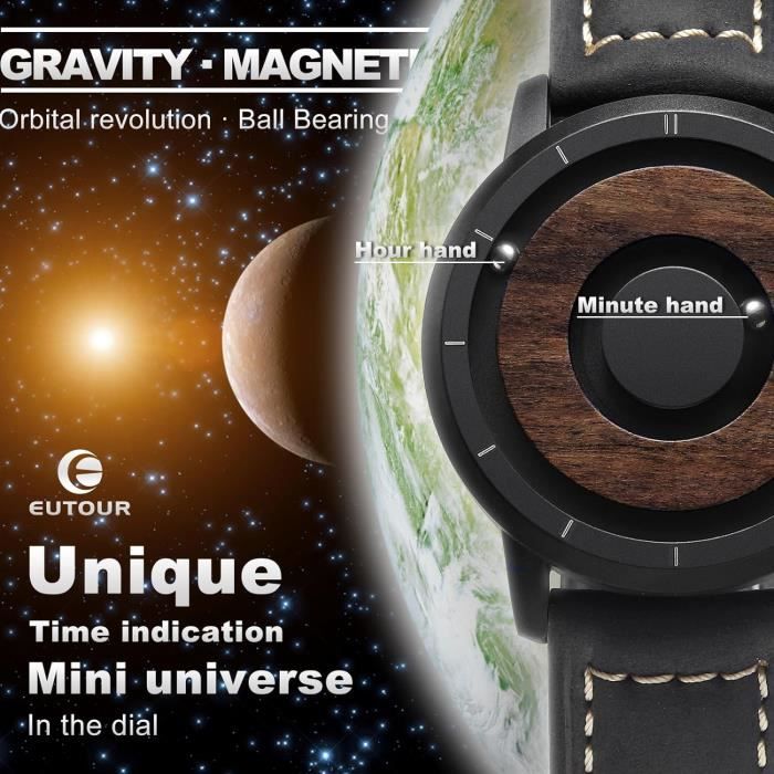 Montre Magn tique Pour Homme En Bois Montre Analogique Quartz Suisse Bo tier En Bois Naturel Maille En Acier Inoxydab H1488