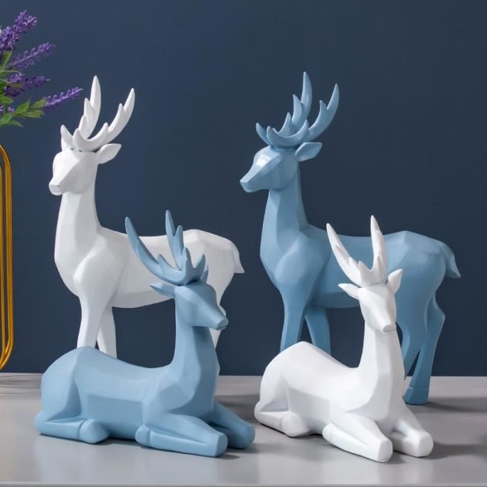 2 Statues De Cerfs Géométriques - Décoration Noël Style Nordique - Ornement Cheminée Ou Bureau