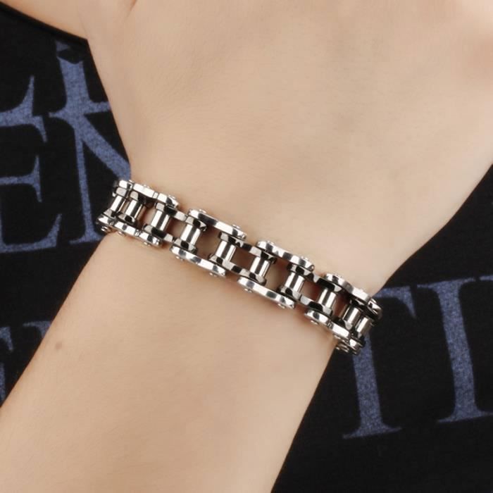 Bracelet Gourmette En Acier Inoxydable Noir - Style Motard Rock - Pour Homme Et Femme - 2