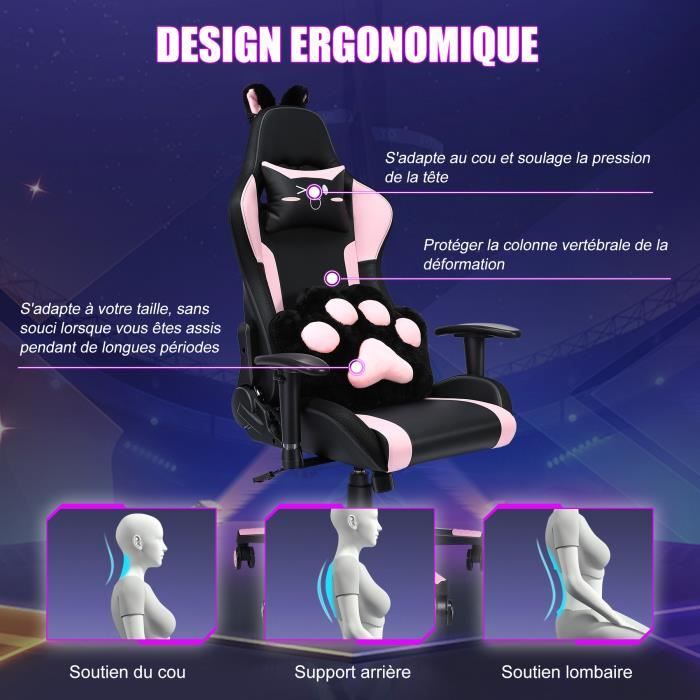 Chaise gaming massante avec LED RGB et haut-parleur bluetooth, Chaise