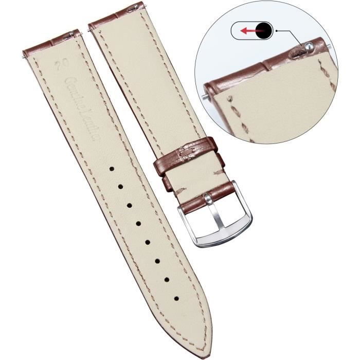 ROWCES Bracelet De Montre Cuir 10mm-24mm - Bracelets Remplacement Femme + Outils Installation