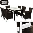 Salon de jardin en polyrotin brun crème Ensemble table et chaises avec coussins Ensemble de jardin 6 personnes-3