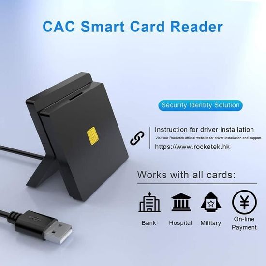 Lecteur de Carte CAC daccès commun DOD USB USB Mac OS X Lecteur de Carte de crédit/Lecteur de Carte à Puce Compatible avec Windows XP/Vista / 7/8/11 32 / 64bit Lecteur de Carte à Puce USB