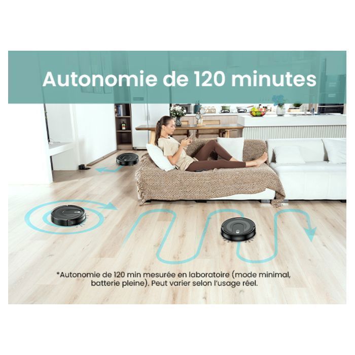 Cleanova W7 Aspirateur Robot Laveur 2800Pa - 2 En 1 Ultra Mince, 120min Autonomie, Compatible Alexa App