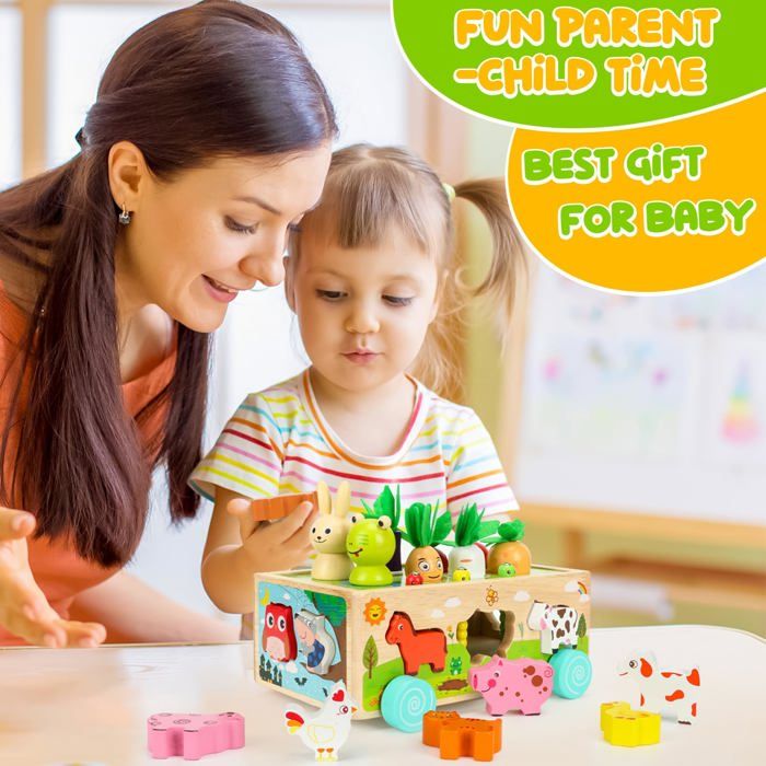 Jouet Montessori 6 En 1 MutoToy – Bois, Ferme, Carottes, Pêche – Pour Bébé 1-3 Ans, Apprendre En S’amusant