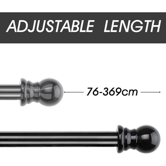 Tringle à Rideau Réglable Métal - 76 à 369cm - Noir, Argent, Or Ou Bois - Pour Salon/chambre