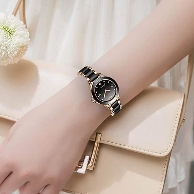 Montre Femme à Quartz Analogique - Bracelet Extensible Acier Inoxydable, étanche 3 ATM, Gros Chiffres